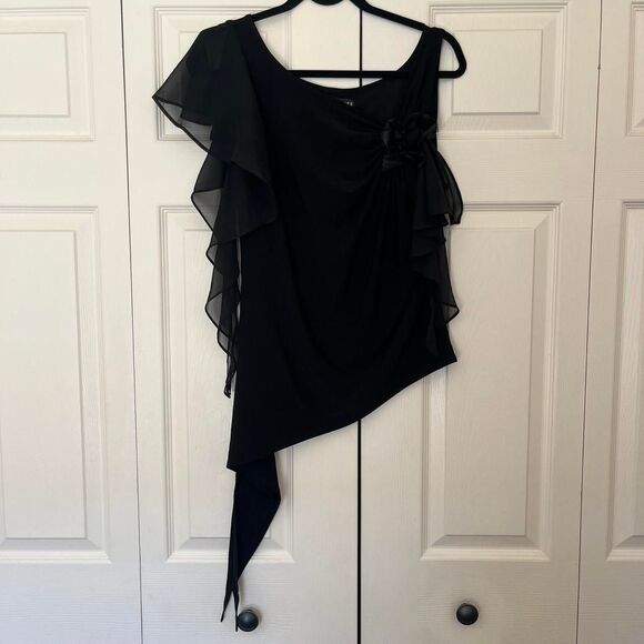 Vintage Y2K whimsygoth Georgiou Studio asymmetrical black top ruffles size 10 - Picture 2 of 8